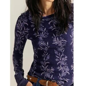 NEW Free People Pretty Little Folk Vines Soft Thermal Long Sleeve Cotton Top XS